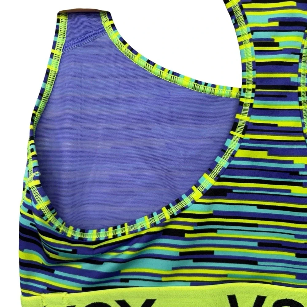 VSX Sport Womens Sports Bra Small Neon Green Purple Racerback Pullover Gym